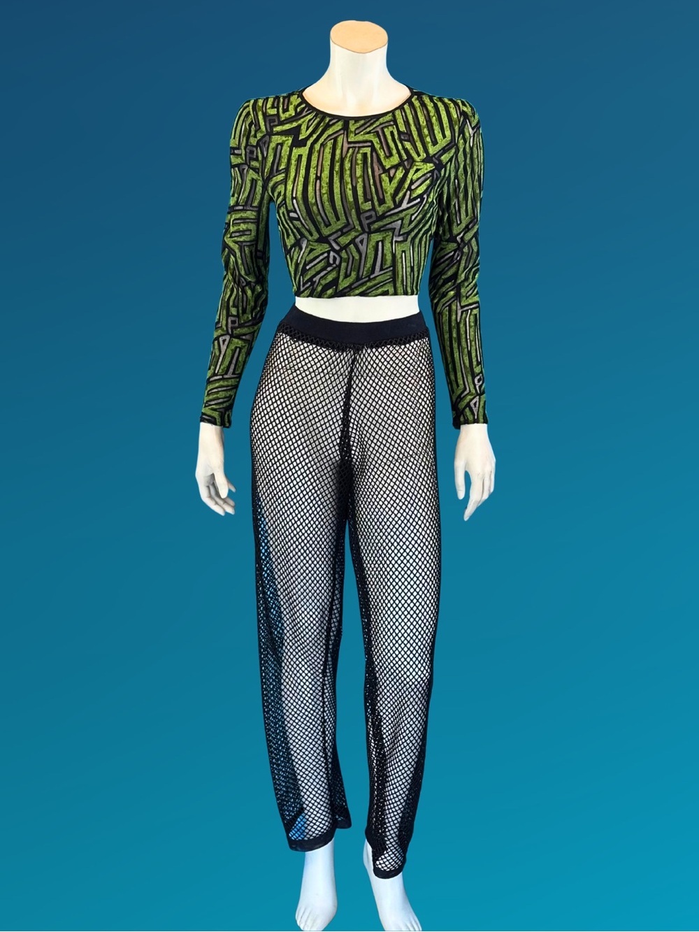 Y2K Black Fishnet Mesh Pants Sheer Goth Rave Club | M